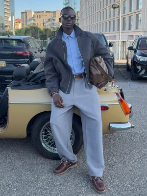 Bershka Spodnie Superbaggy Tailoring Mężczyzna Szary