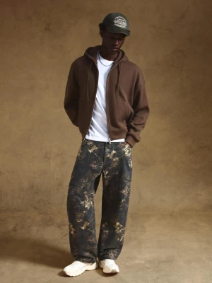 Bershka Spodnie Superbaggy Z Nadrukiem Mężczyzna Khaki