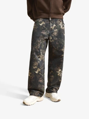 Bershka Spodnie Superbaggy Z Nadrukiem Mężczyzna Khaki