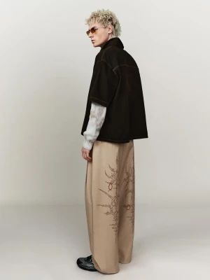 Bershka Spodnie Tailoring O Kroju Megabaggy Mężczyzna Piaskowy