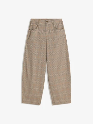 Bershka Spodnie W Kratę O Kroju Barrel Kobieta Brązowy