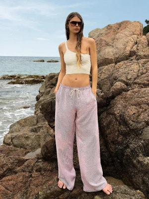 Bershka Spodnie W Rustykalnym Stylu W Paski Kobieta Bordowy