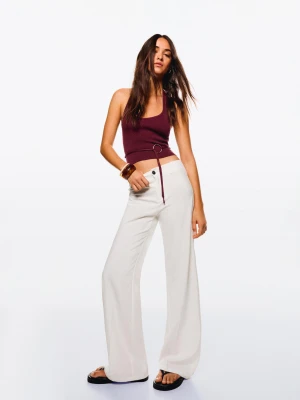 Bershka Spodnie Wide Leg Kobieta Biały