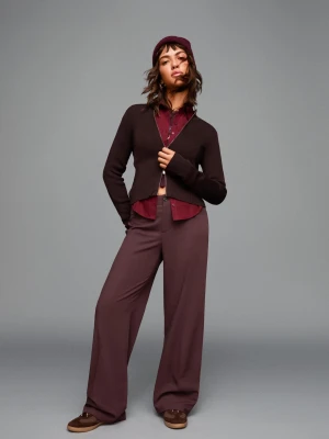 Bershka Spodnie Wide Leg Kobieta Bordowy