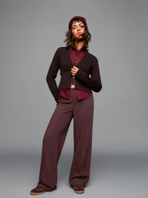 Bershka Spodnie Wide Leg Kobieta Bordowy