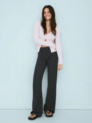 Bershka Spodnie Wide Leg Kobieta Ciemnoszary
