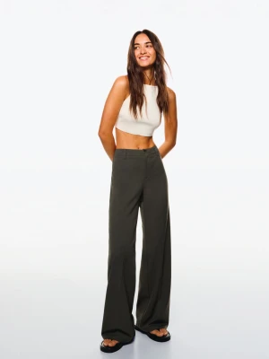 Bershka Spodnie Wide Leg Kobieta Khaki