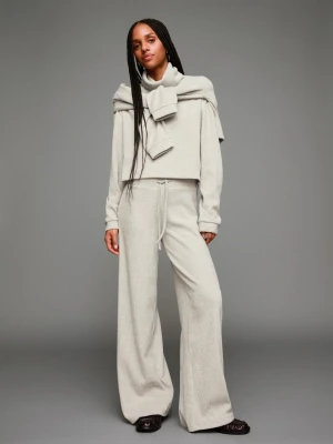 Bershka Spodnie Wide Leg Rib Soft Kobieta Piaskowy