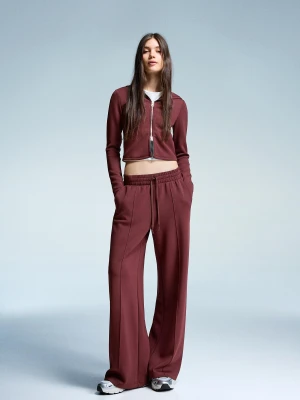 Bershka Spodnie Z Szerokimi Nogawkami Z Modalu Kobieta Bordowy