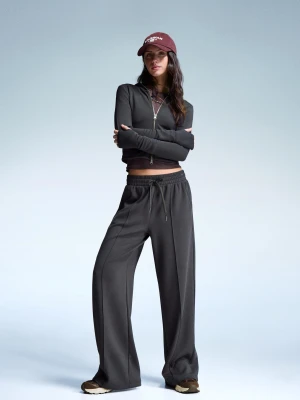 Bershka Spodnie Wide Leg Soft Touch Kobieta Szary