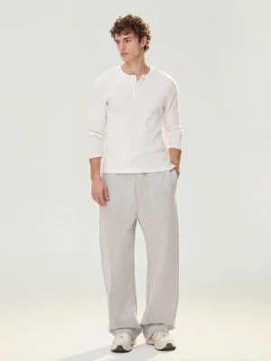 Bershka Spodnie Wide Leg Z Dzianiny Interlock Mężczyzna Szary