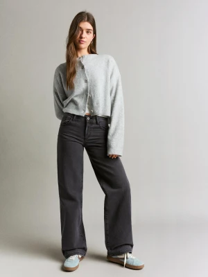 Bershka Spodnie Z Diagonalu O Kroju Straight Kobieta Szary