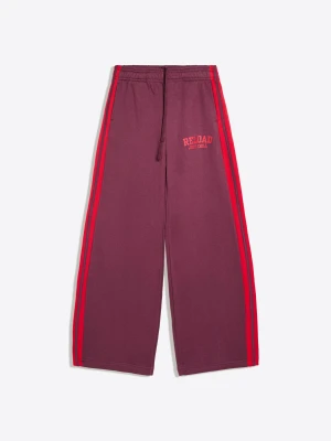 Bershka Spodnie Z Dzianiny Dresowej O Kroju Wide Leg Z Haftem Kobieta Bordowy