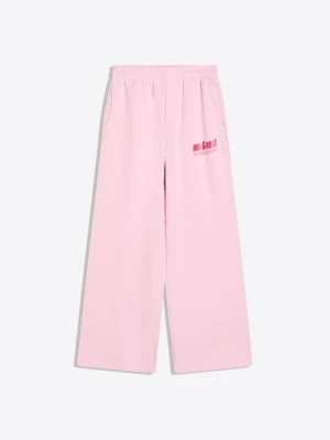 Bershka Spodnie Z Dzianiny Dresowej Z Szerokimi Nogawkami Z Nadrukiem Kobieta Różowy