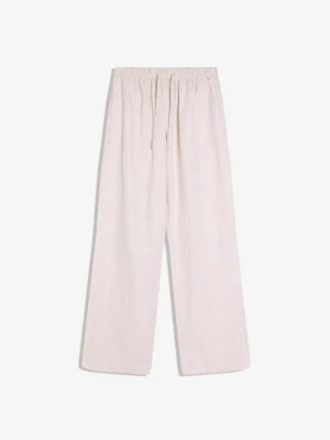 Bershka Spodnie Z Lnem I Gumką W Pasie Kobieta Piaskowy