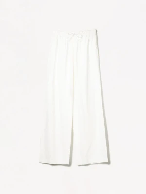 Bershka Spodnie Z Mieszanki Lnu Z Gumką W Pasie Kobieta Biały Złamany