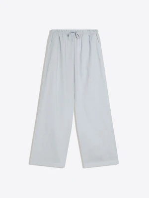 Bershka Spodnie Z Mieszanki Lnu Z Gumką W Pasie Kobieta Szary