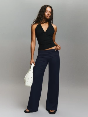 Bershka Spodnie Z Podwinięciem W Pasie Kobieta Granatowy