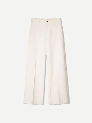 Bershka Spodnie Z Szerokimi Nogawkami Kobieta Kremowy