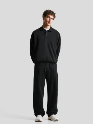 Bershka Spodnie Z Szerokimi Nogawkami Mężczyzna Czarny