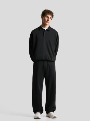 Bershka Spodnie Z Szerokimi Nogawkami Mężczyzna Czarny