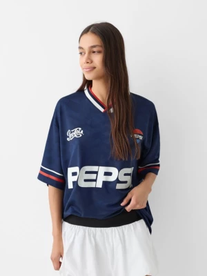 Bershka Sportowa Koszulka Pepsi Z Krótkim Rękawem Kobieta Granatowy