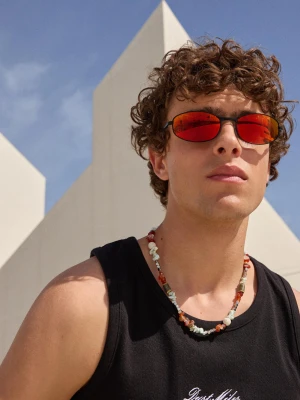 Bershka Sportowe Okulary Przeciwsłoneczne Z Polaryzacją Mężczyzna Czerwony