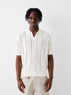 Bershka Strukturalna Koszulka Polo Z Krótkim Rękawem Mężczyzna Biały
