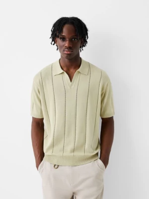 Bershka Strukturalna Koszulka Polo Z Krótkim Rękawem Mężczyzna Zielony