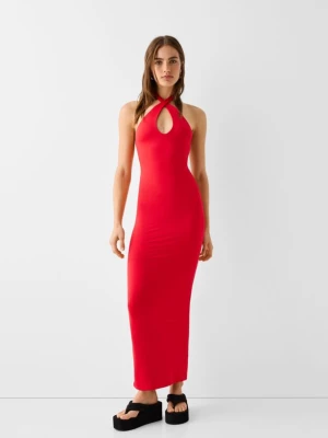 Bershka Sukienka Maxi Z Dekoltem Kopertowym Kobieta Czerwony