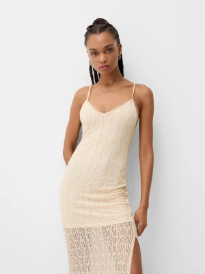 Zdjęcie produktu Bershka Sukienka Maxi Z Koronki Kobieta Kremowy