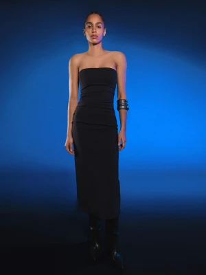 Bershka Sukienka Midi Bandeau Z Bengalinu Kobieta Czarny