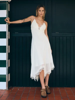 Bershka Sukienka Midi Boho Kobieta Kremowy