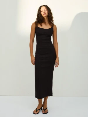 Bershka Sukienka Midi Na Ramiączkach Z Bengalin Kobieta Czarny