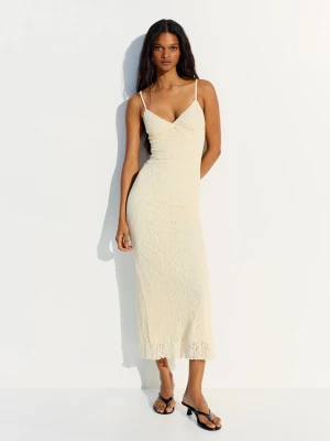 Bershka Sukienka Midi Na Ramiączkach Z Koronką Kobieta Żółty