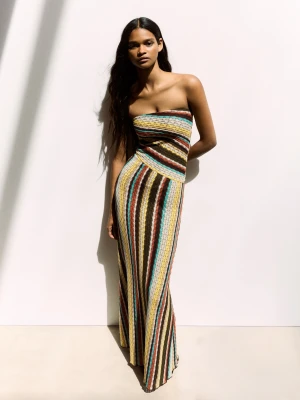 Bershka Sukienka Midi Typu Bandeau Kobieta Brązowy