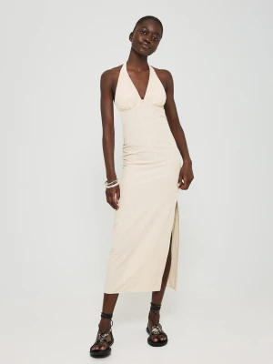 Bershka Sukienka Midi Typu Halter Kobieta Musztardowy