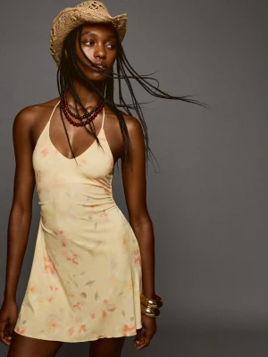Bershka Sukienka Midi Typu Halter Z Nadrukiem Kobieta Żółty