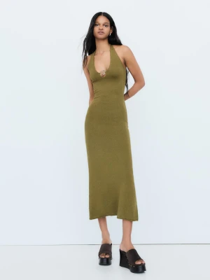 Bershka Sukienka Midi Wiązana Na Szyi Kobieta Khaki