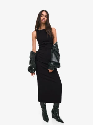 Bershka Sukienka Midi Z Bengalinu Kobieta Czarny