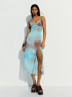 Bershka Sukienka Midi Z Nadrukiem Kobieta Turkusowy