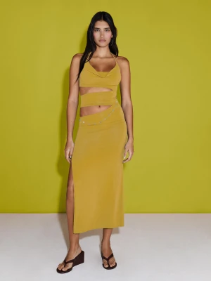 Bershka Sukienka Midi Z Wycięciem Przy Kołnierzu Kobieta Zielony