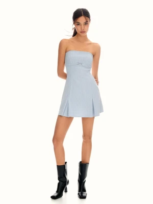 Bershka Sukienka Mini Bandeau Z Paskiem Kobieta Jasnoniebieski