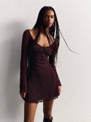 Bershka Sukienka Mini Bardot Z Koronką Blonda Kobieta Fioletowy