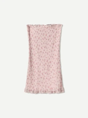 Bershka Sukienka Mini Bez Ramiączek Z Nadrukiem Kobieta Różowy