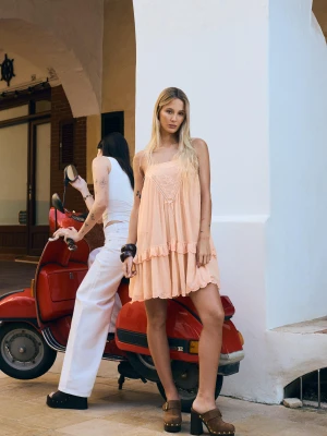 Bershka Sukienka Mini Boho Kobieta Xs-S Pomarańczowy