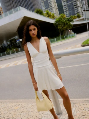 Bershka Sukienka Mini Drapowana Kobieta Biały Złamany