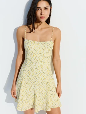 Bershka Sukienka Mini Na Ramiączkach W Kwiaty Kobieta Żółty