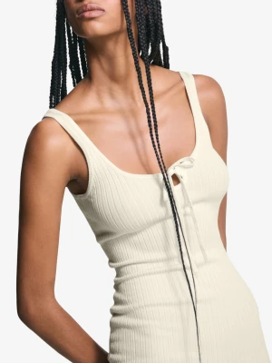 Bershka Sukienka Mini Na Ramiączkach Z Wiązaniem Kobieta Kremowy