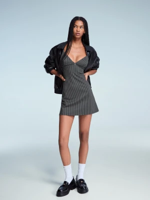 Bershka Sukienka Mini W Kratę Kobieta Ciemnoszary